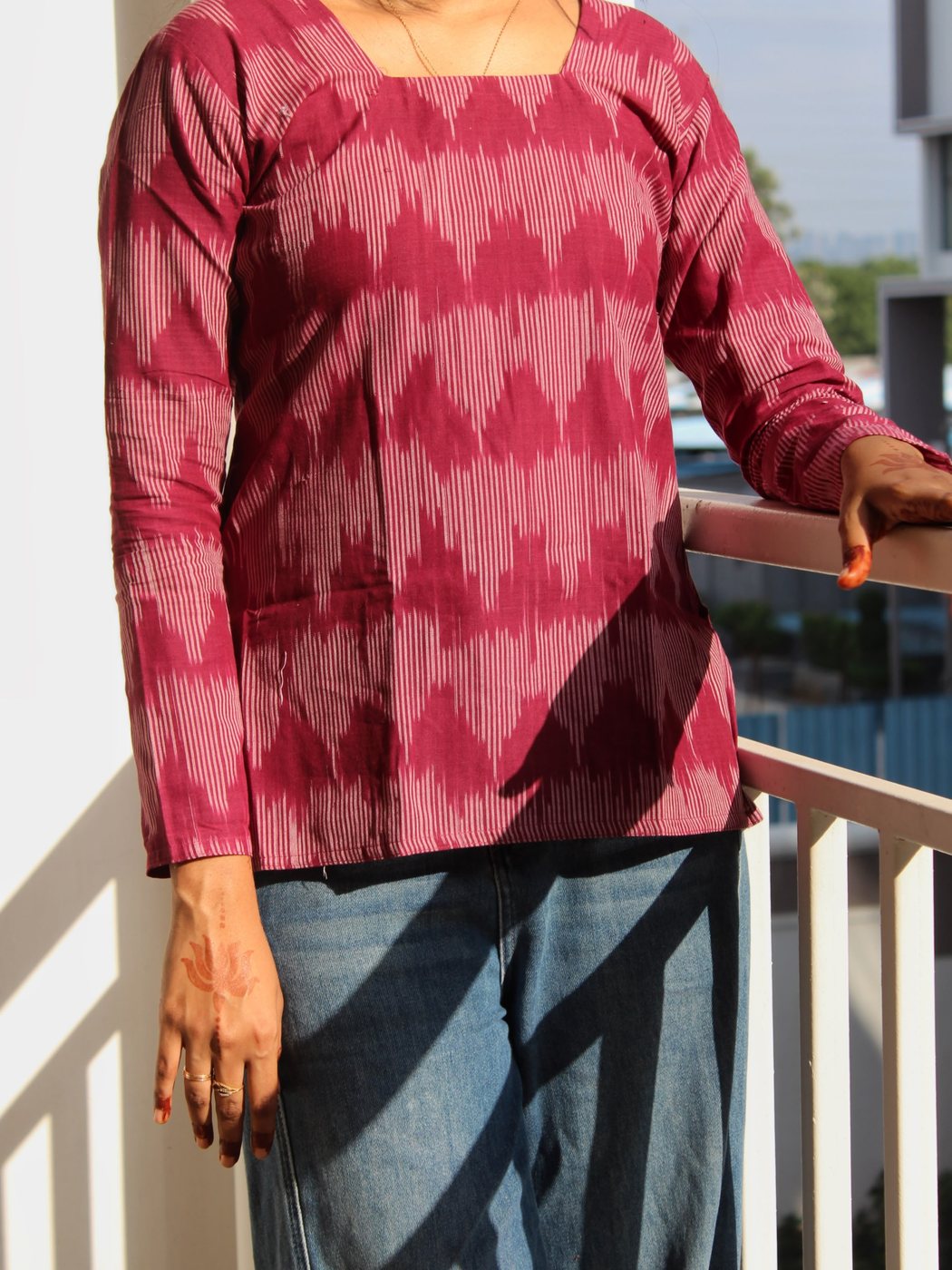 Arunima — wine ikat square-neck top
