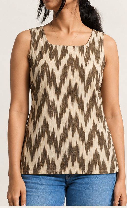 Earth Ikat Top — earth and ivory ikat sleeveless top